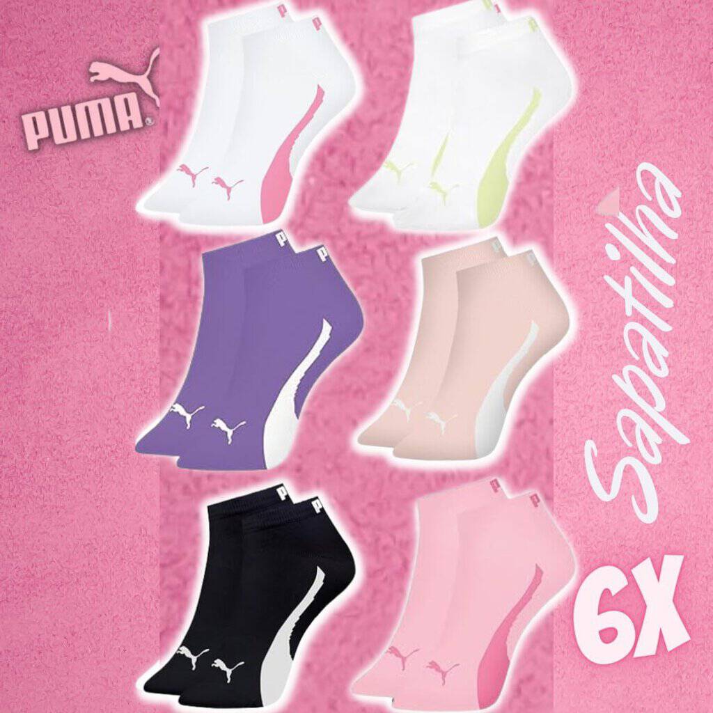 Kit 6 Pares Meia Puma Sapatilha Esportiva Cano Curto Feminina Adulto