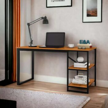 Mesa Escrivaninha Industrial Home Office C/prateleiras Em Metal