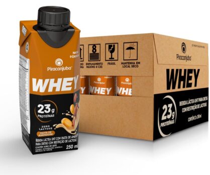 Pack Piracanjuba Protein 23g Zero Lactose Sabor Amendoim - 12 Unidades de 250ml