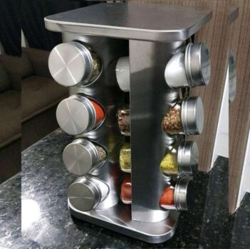 Porta Temperos Condimentos 16 Potes Giratorio Quadrado Inox - Mm House