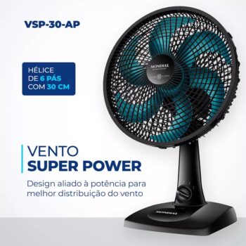 Ventilador de mesa Mondial VSP-30 preto com 6 pás cor azul-petróleo, 30 cm de diâmetro 127 V