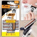 BIC Lâminas descartáveis Hybrid Flex 5 Titanium 5 lâminas para homens, para um barbear suave e confortável, 1 alça e 7 cartuchos, conjunto de 8 peças