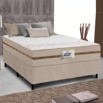 Cama Box Casal Colchão Molas Flora Bege 138x188x60cm - Gazin
