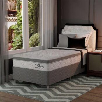 cama box com colchão solteiro sigma molas ensacadas (22x88x188) branco e cinza