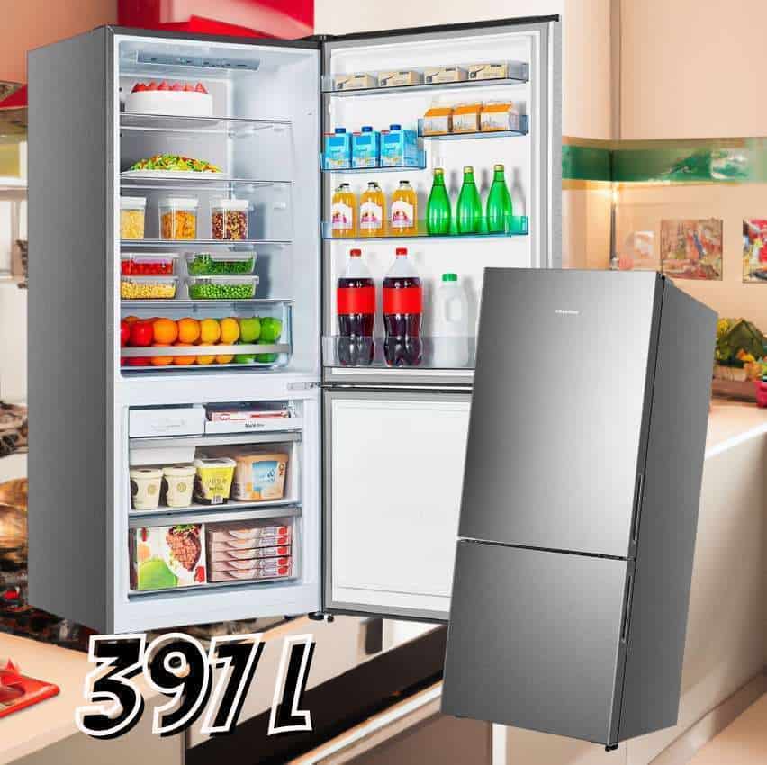 Geladeira Hisense Botton RB-52W Frost Free com Tecnologia Inverter, Portas Reversíveis e Painel Touch 397 L - Inox Look