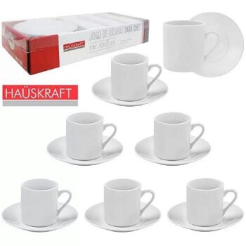 Jogo Xícaras Café Brancas Com Pires 12 Peças Porcelana 80ml - Hauskraft