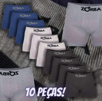 Kit Com 10 Cuecas Boxer Algodão Sem Costura Zorba 781