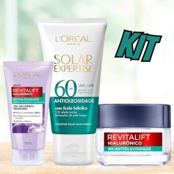 Kit L'Oréal Paris Antioleosidade: Gel Creme Hidratante Revitalif Hialurônico 49g + Gel de Limpeza Hialurônico 150g + Protetor Solar Facial Expertise Fps60 40g
