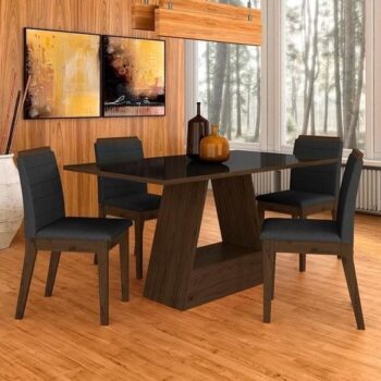 Mesa Com 4 Cadeiras Nápoles 1,36 Imbuia/preto/preto - Móveis Arapongas - MOVEIS ARAPONGAS