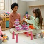 MESA INFANTIL EDUCATIVA COM BLOCOS DE MONTAR MEGA COMPRAS MC927 (Rosa)