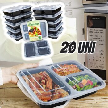 Potes Bento Enther para refeições, com tampas, capacidade de 793 g, preto, pacote com 20