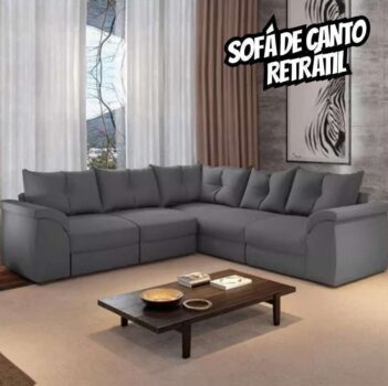 Sofá De Canto 5 Lugares Com Retrátil Qatar Suede Cinza