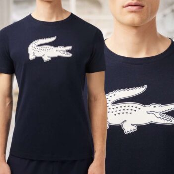 Camiseta Lacoste Masculina Sport com Tecido Quick Dry e Estampa de Crocodilo Azul