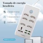 Coibeu Régua 6 Tomadas + 1 Tomada Universal + 4 Portas USB, Coibeu