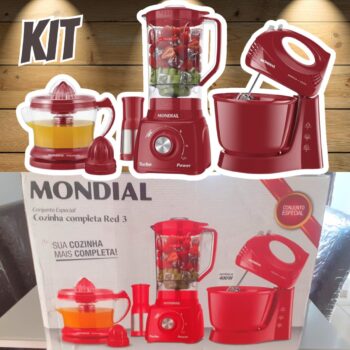 Conjunto Mondial, Liquidificador + Batedeira + Espremedor, 110V - KT-105-R
