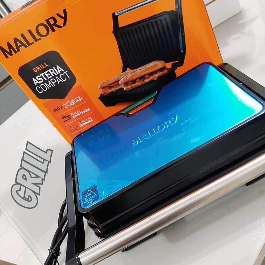 Grill Asteria Compact Mallory Grill multifunção, Luzes indicadoras de funcionamento, Alça com toque-frio e Trava de segurança 220V