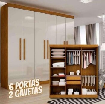 Guarda-Roupa Casal Malibu 6 PT Imbuia e Off White - Rufato