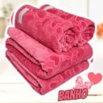 Jogo de Banho 4 Peças Romance Dohler Aveludada 100% Algodão Toalha Fio Penteado Coração Borboleta (Rosa 10366)