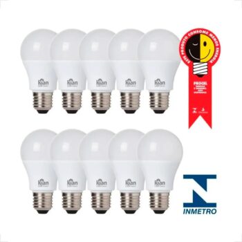 Kit 10 Lâmpada Led 9w Bulbo Branco Frio 6500k Marca Kian Luz Branco-frio
