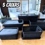 Kit 5 Caixas Organizadoras Cesto Tampa Multiuso 1,8l 5l 15l