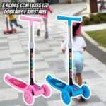 Patinete infantil 3 rodas com luzes led dobrável e ajustável menino menina - ATENTU