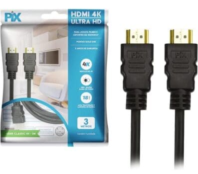 PIX Cabo Hdmi 2.0 4K Hdr 19P 3M Gold, Preto