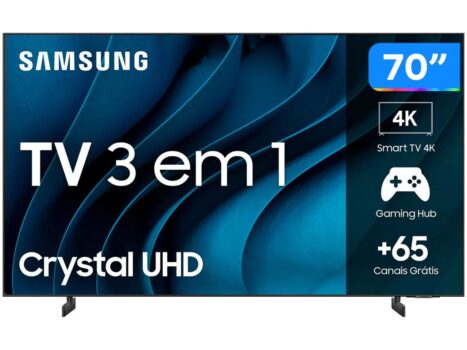 Smart TV 70 Polegadas Samsung Crystal UHD 4K, 3 HDMI, 2 USB, Bluetooth, Wi-Fi, Gaming Hub, Tela sem limites, Alexa built in - UN70CU8000GXZD