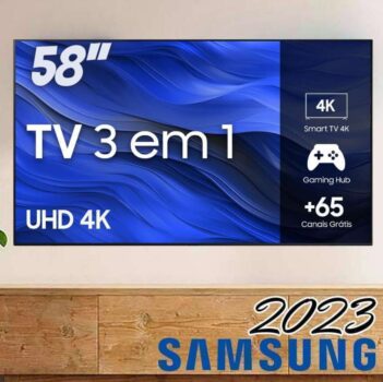 Smart TV Samsung 58" UHD 4K 58CU7700 2023, Processador Crystal 4K, Gaming Hub Tela sem Limites