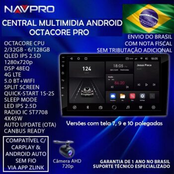 Central Multimidia OCTACORE PRO UNIVERSAL NAVPRO, TELA 7 3GB-32GB (Carplay e Android Auto sem Fio)