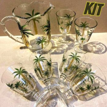 Conjunto Jarra com 6 Taças de Cristal Palm Hand Painting 1,3L/240ml – Lyor