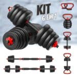 Kit Halteres 6 Em 1 Peso Musculação Até 15kg Ajustável Preto