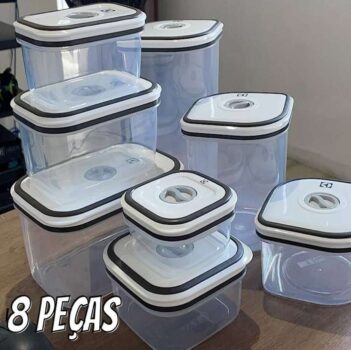 Kit Potes Plásticos Transparente com Tampa Branca 8 Unidades Electrolux