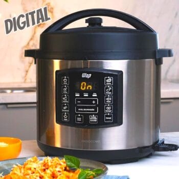 WAP Panela de Pressão Elétrica Inox 1000W com Painel Digital, Cesto 6 Litros com Revestimento Antiaderente que não Gruda, Tempo Programável, 10 Dispositivos de Segurança e Acessórios WAP WPPE1