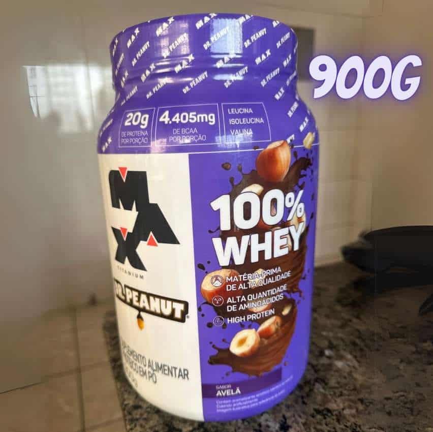 100% Whey Max Titanium x Dr. Peanut (900g), Sabor Avelã