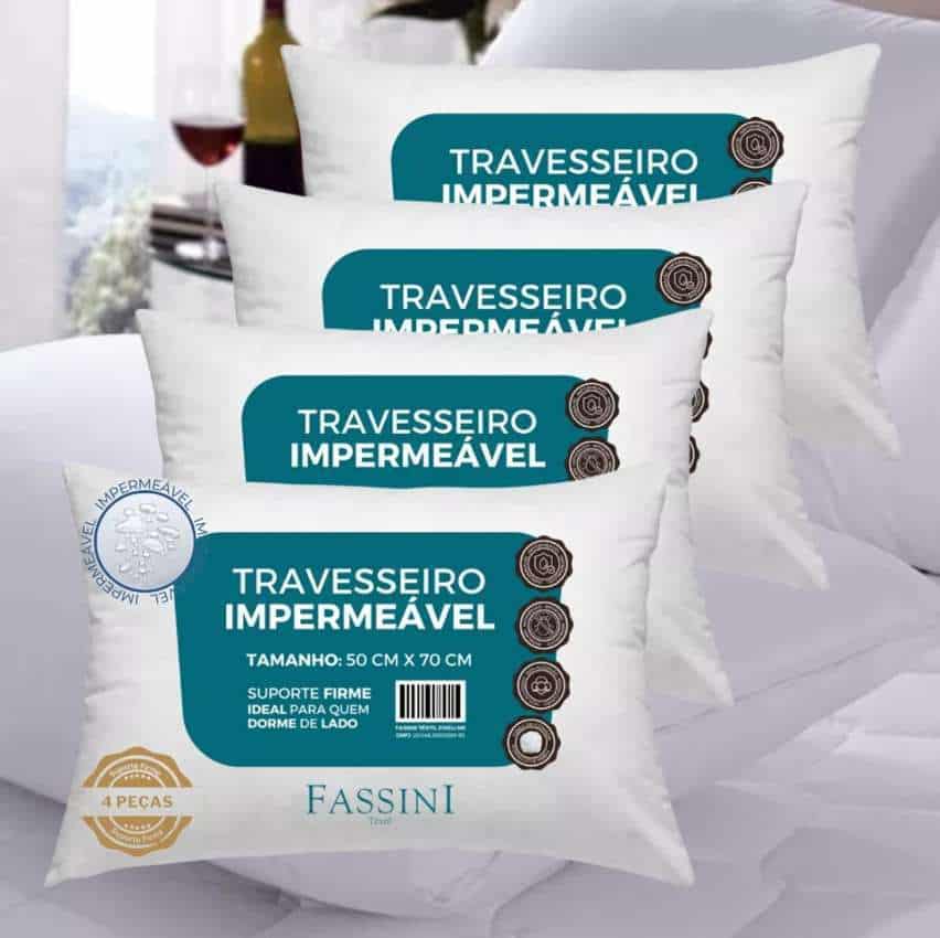 4 Travesseiros Antialérgico Impermeável 50×70 Super Macio Branco