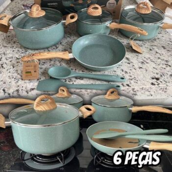 Brinox - Jogo de Panelas 6 Peças com Fundo de Indução Ceramic Life Botanika - Verde