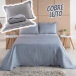 Cobre Leito Colcha Queen 3 peças Dupla Face Micro Percal 150 Fios Matelado Pastilhas (Cinza)