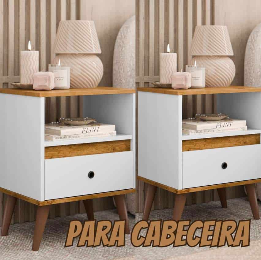 Conjunto 2 mesas de cabeceira - TED - minimalista Cores (Branco/Nature)