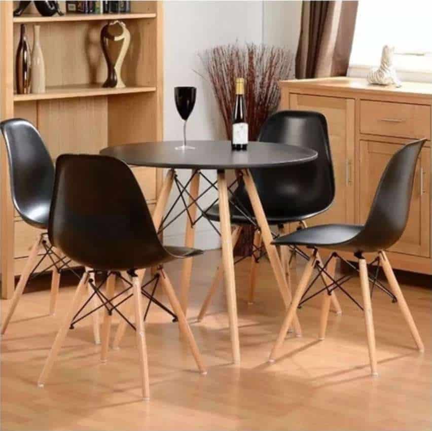 Conjunto De Mesa Eames Redonda + Cadeiras Madeira 70cm Wood