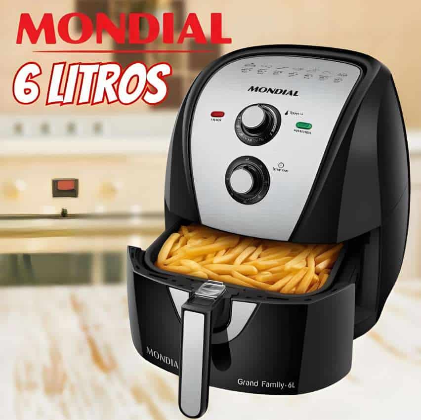 Fritadeira Elétrica Sem Óleo Air Fryer Mondial AFN-60 6L - Preta/Inox