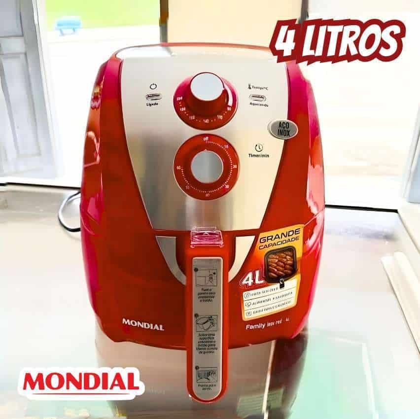 Fritadeira Elétrica Sem Óleo Air Fryer Mondial AFN40RI Family Inox 4L - Vermelha