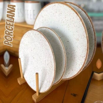 Jogo de Pratos Redondo de Porcelana Marrom - Tramontina Rústico 12 Peças