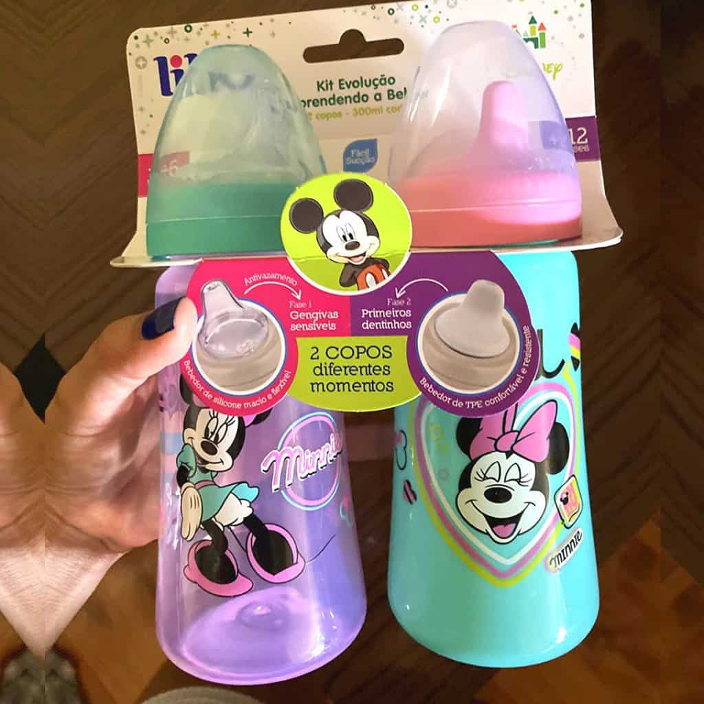 Kit 2 Copos Colors Bico De Silicone Disney Minnie Rosa Lillo