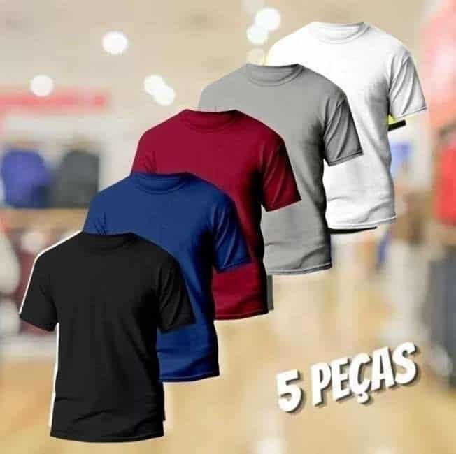 Kit 5 Camisetas Básicas Masculina Dry Fit Lisa Tradicional