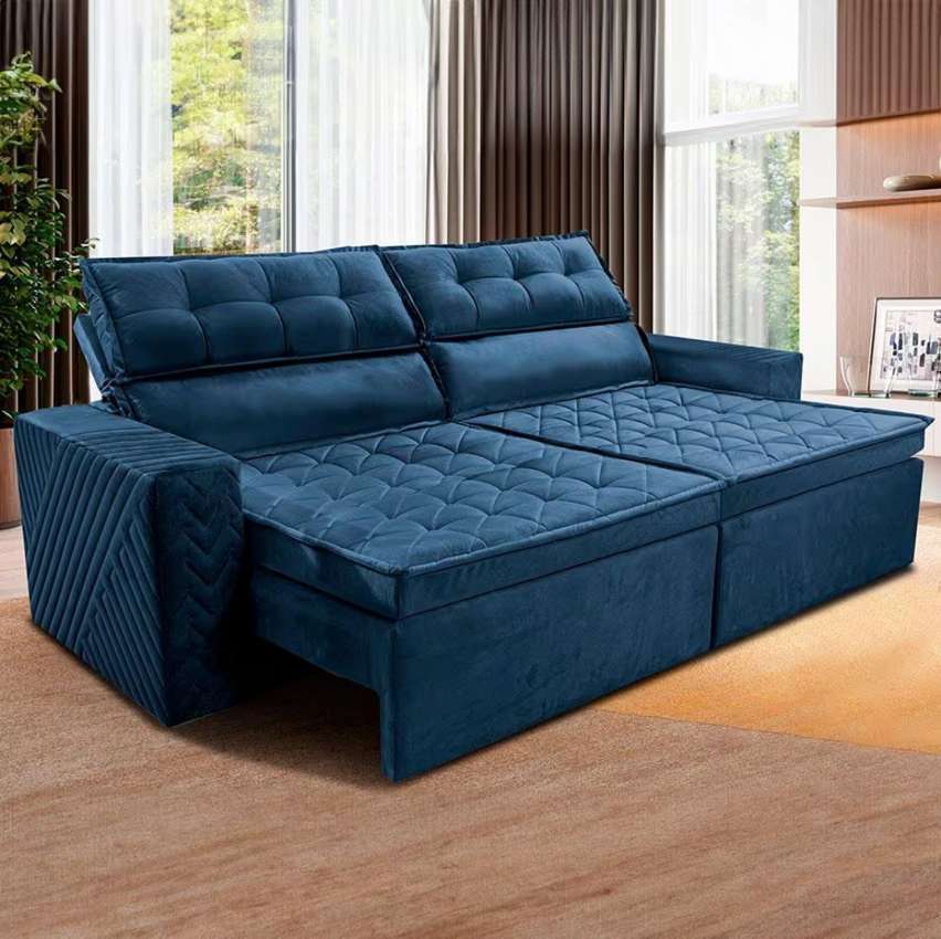 Sofá 3 Lugares Cama inBox Belém Retrátil/Reclinável com 200 cm de Largura e Revestido em Suede Velusoft