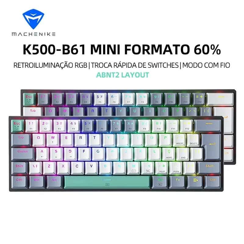 Teclado Mecânico sem Fio Machenike K500-B61W, RGB, PBT