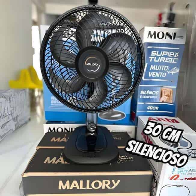 Ventilador de Mesa Mallory Turbo Compact 30 cm, Silencioso, Hélice de 6 pás, Grade Especial em Sistema TS, Máxima Vazão e Mínimo Ruído - 220V