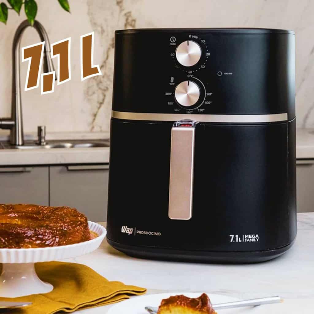 WAP Fritadeira Elétrica Air Fryer 7,1 Litros Cesto e Grelha Removíveis 1500W com Duplo Revestimento Antiaderente e Aviso Sonoro, Assa, Gratina e Frita WAP AIRFRY Mega Family