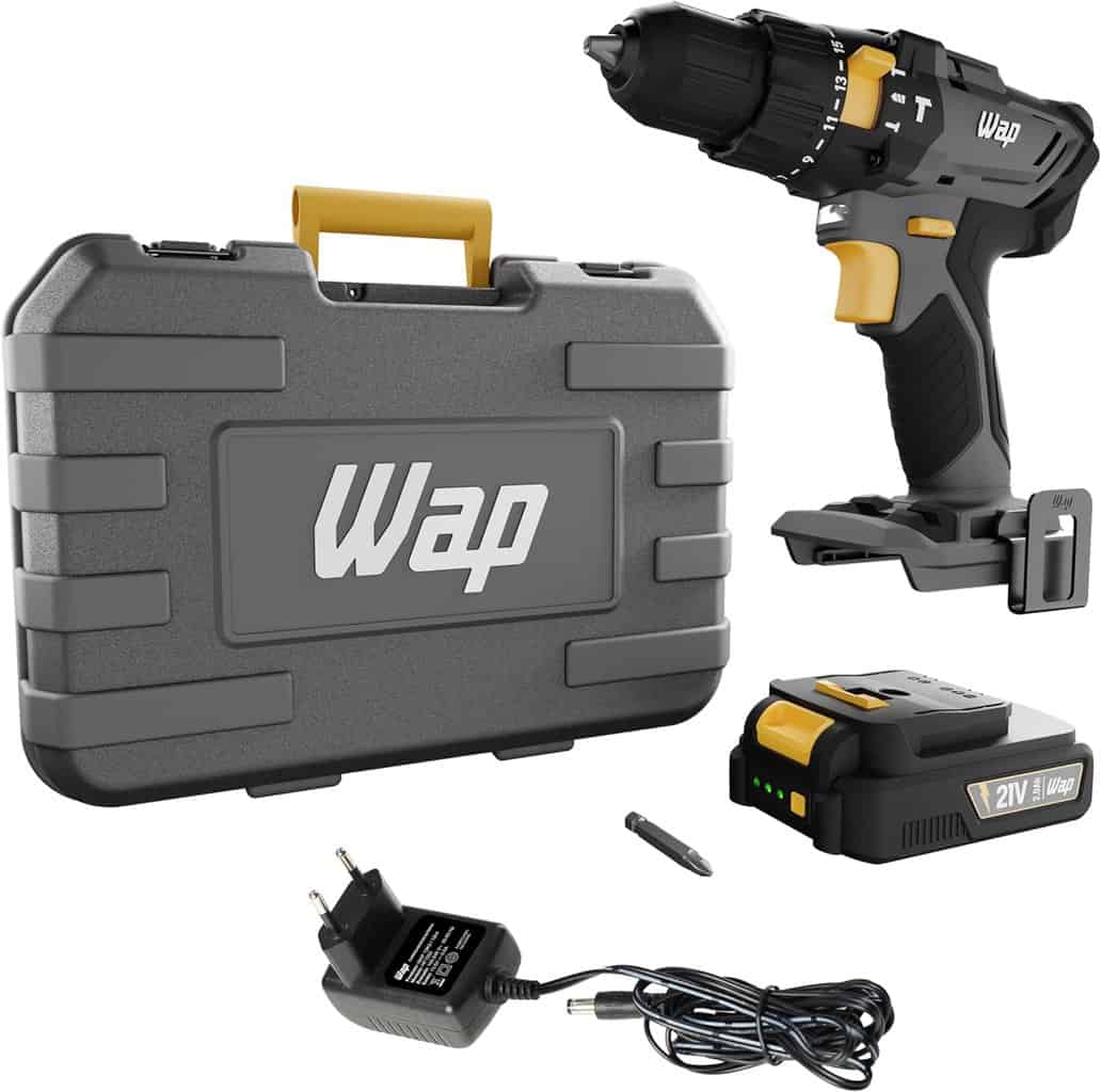 WAP Parafusadeira e Furadeira de Impacto 21V 3/8" 45Nm 21 Níveis de Torque Bateria Li-Íon 1500 mAh 2 Velocidades Compacto e com Maleta WAP K21 ID01