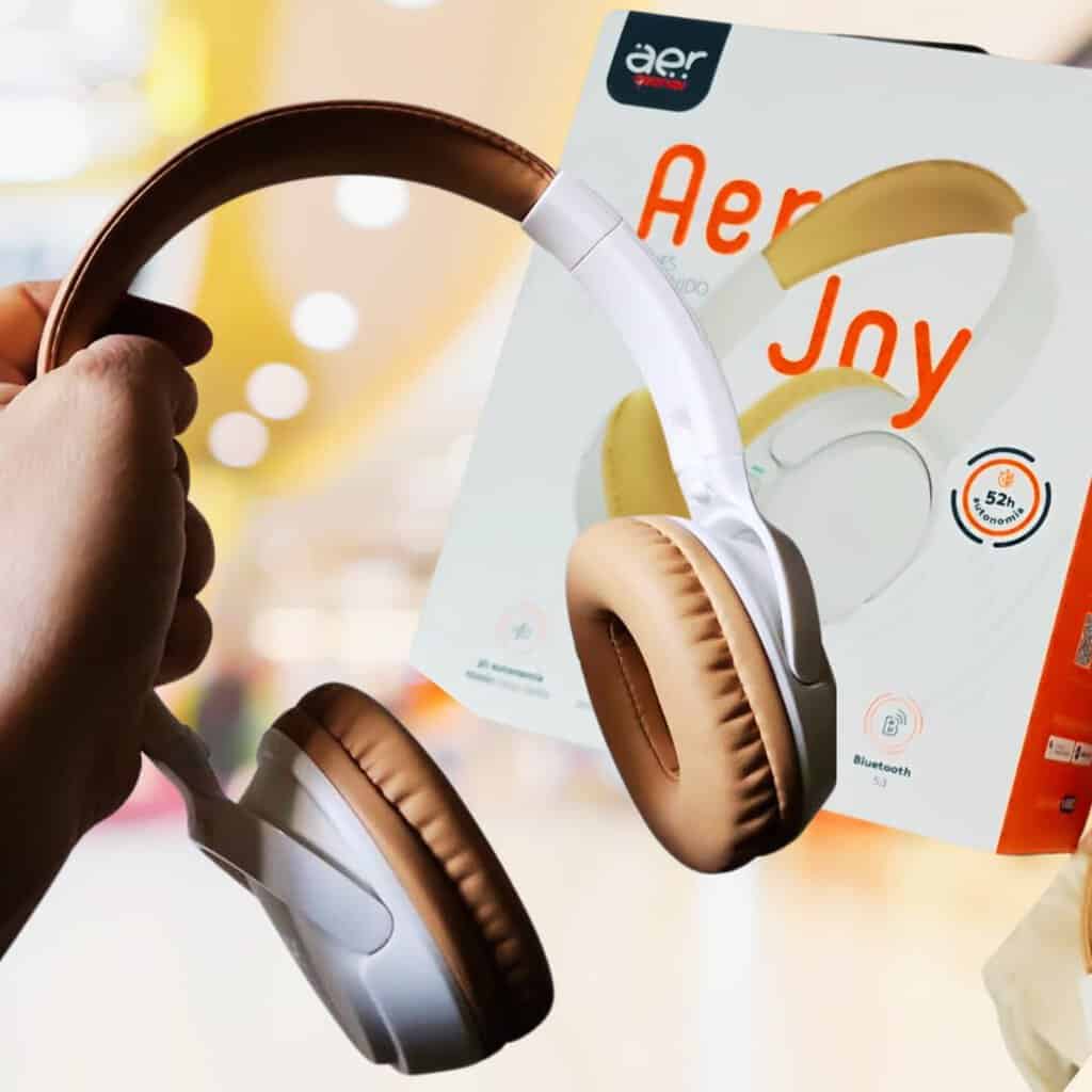 AER by Geonav Fone de Ouvido sem fio Bluetooth AerJoy, On-Ear Dobrável, autonomia* 52 horas, Equalização via Aplicativo, função Encontrar fone, AER13WT, Branco/Caramelo